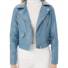 Load image into Gallery viewer, Faux Leather Zip Up Front Biker Jacket - Blue Stone
