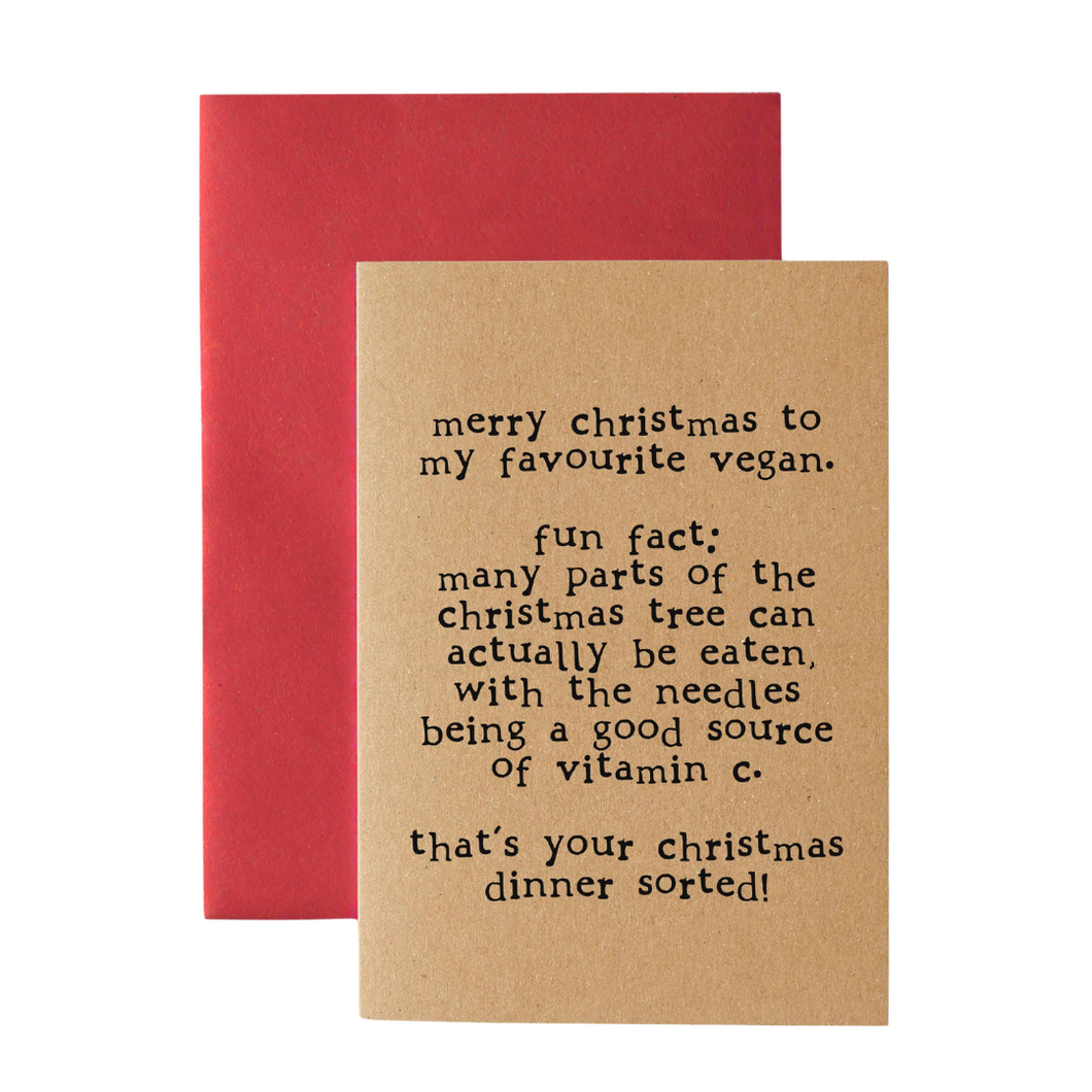 Made By Shannon Letterpress 'Merry Christmas to my Favourite Vegan' Funny Greeting Card