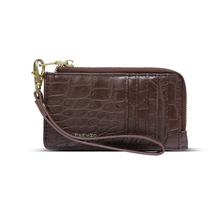 Load image into Gallery viewer, Quinn Card Wallet - Brown Mock Croc - Friend &amp; Faux
