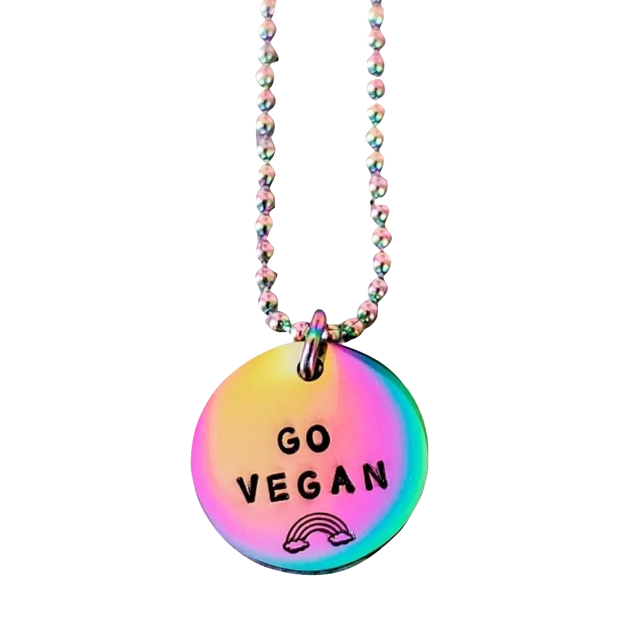 'Go Vegan' Rainbow Pendant Necklace