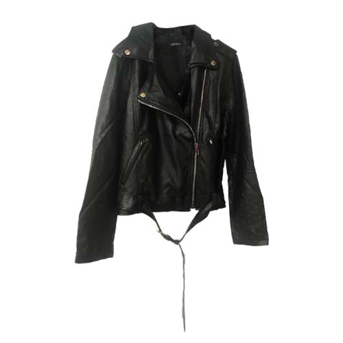 Vegan Black Leather Belted Moto Jacket