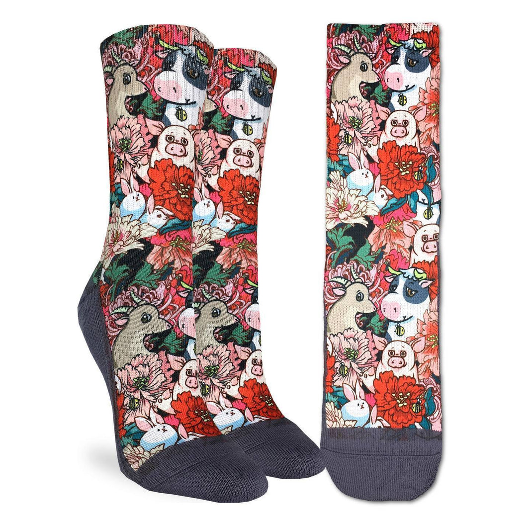 Floral Farm Animals Socks